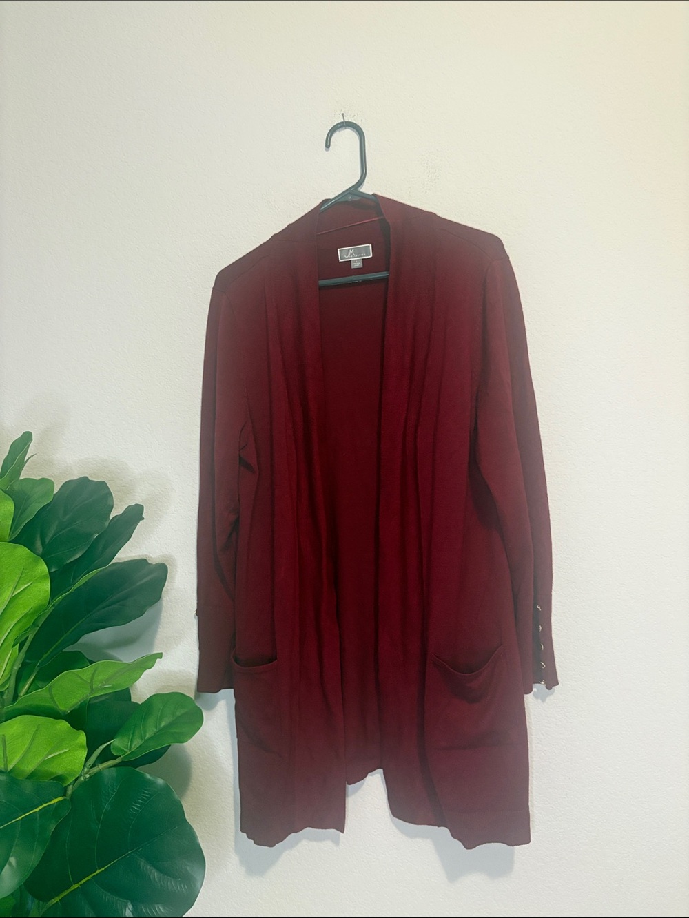 Open-Front Longline Women's Sweater Cardigan - Burgundy Large